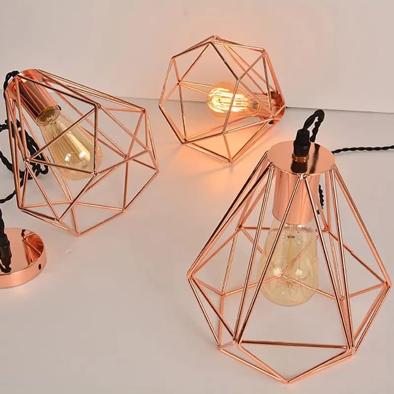 Rose Gold Mesh Frame Pendant Light