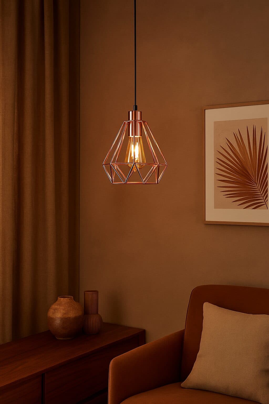 Rose Gold Mesh Frame Pendant Light
