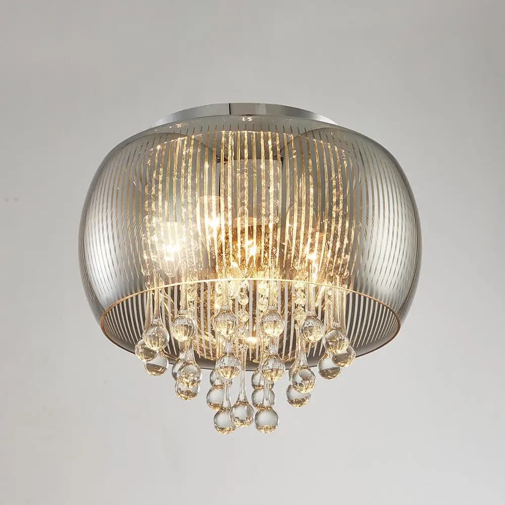 Smoke Zebra Shade Glass Ceiling Semi Flush Light - CP52