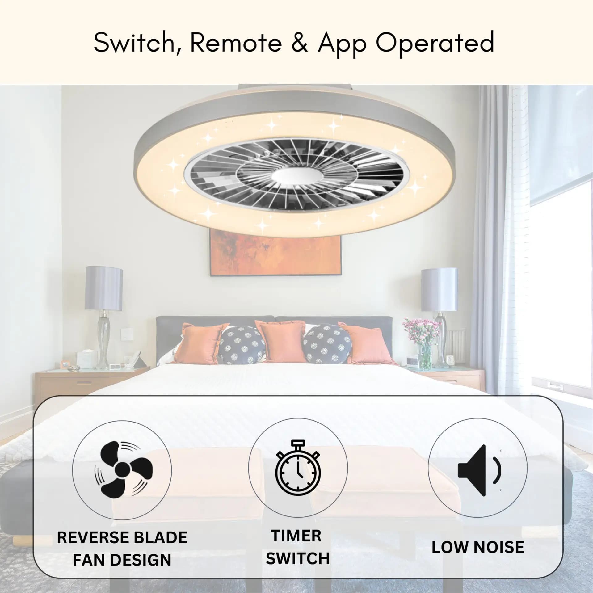 Smart WIFI Grey Ceiling Fan Light - FAN02-GRE