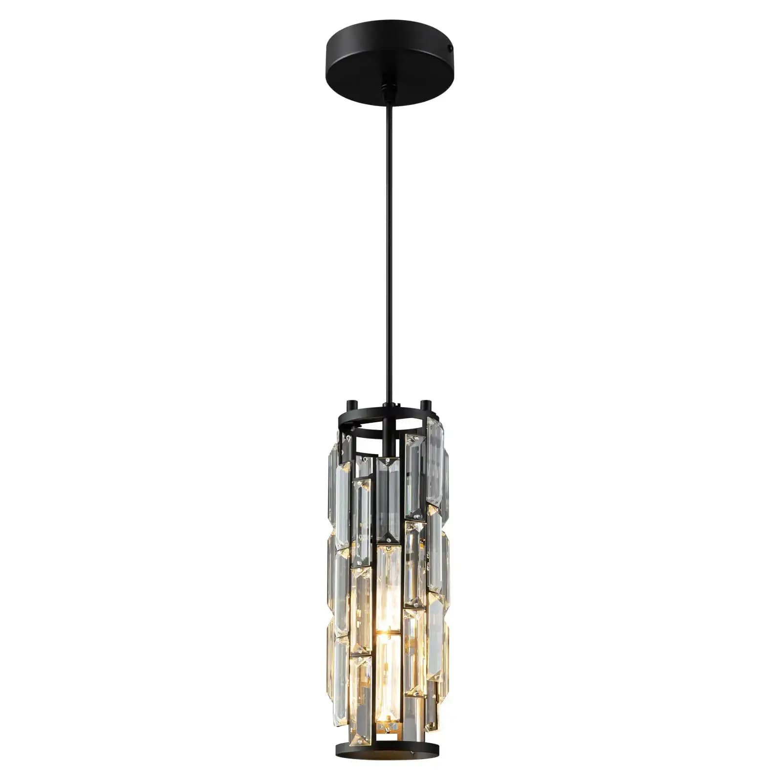 Matt Black Pendant Crystal Ceiling Light - CH04/01BL - 100