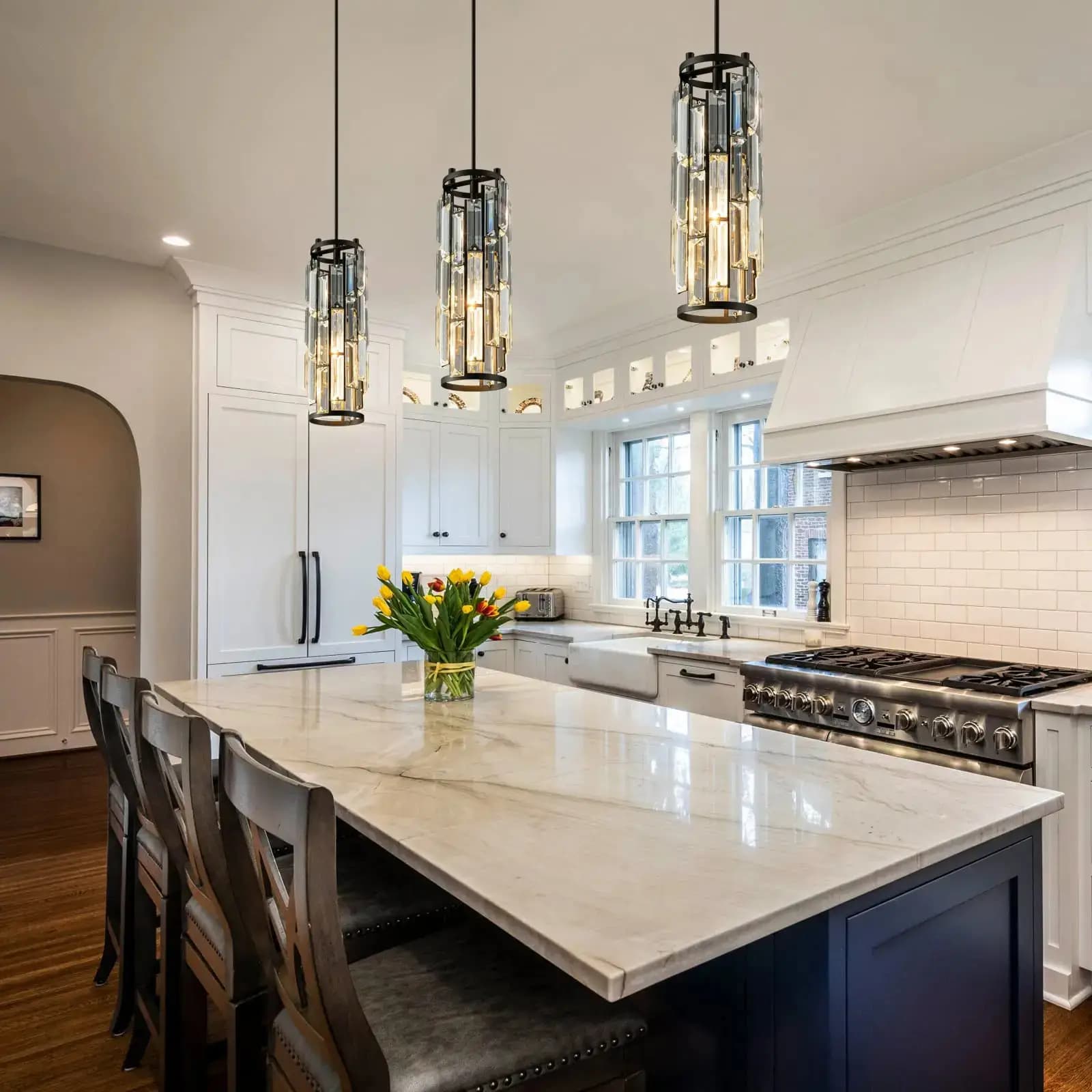 Matt Black Pendant Crystal Ceiling Light - CH04/01BL - 100