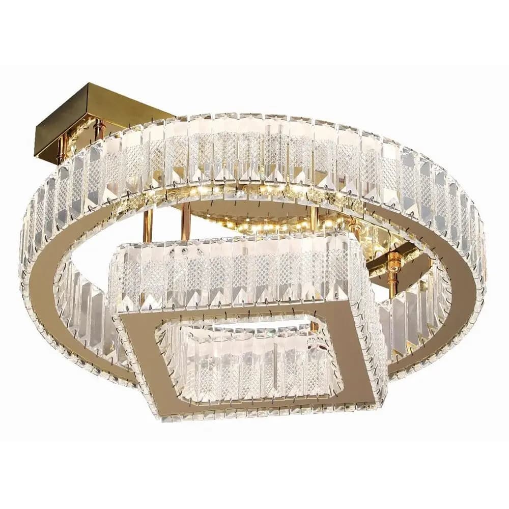Two-Layer Crystal Circle &amp; Square Flush Chandelier CH16-500G