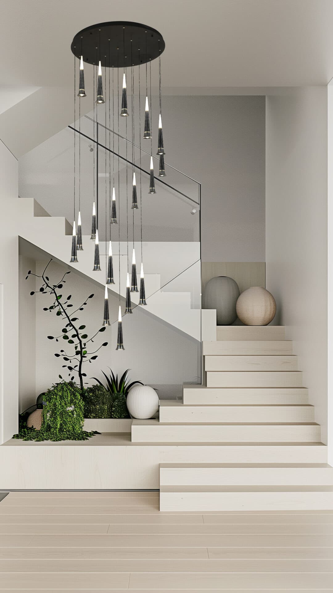 Modern Spiral Black Torch Pendant Chandelier CP194