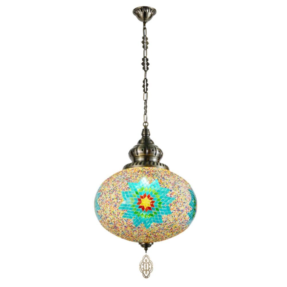 Turkish Moroccan Multicoloured Blue Flower Mosaic Pendant Light TUR006-A