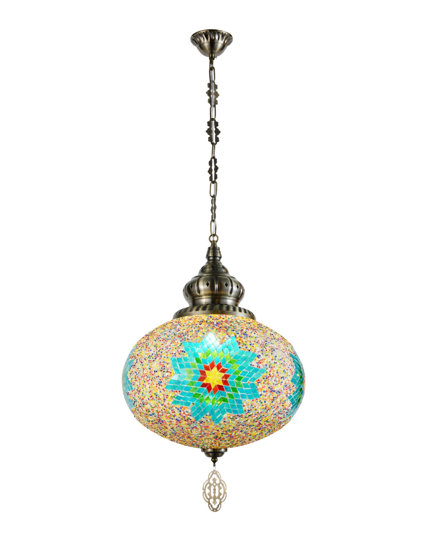 Turkish Moroccan Multicoloured Blue Flower Mosaic Pendant Light TUR006-A