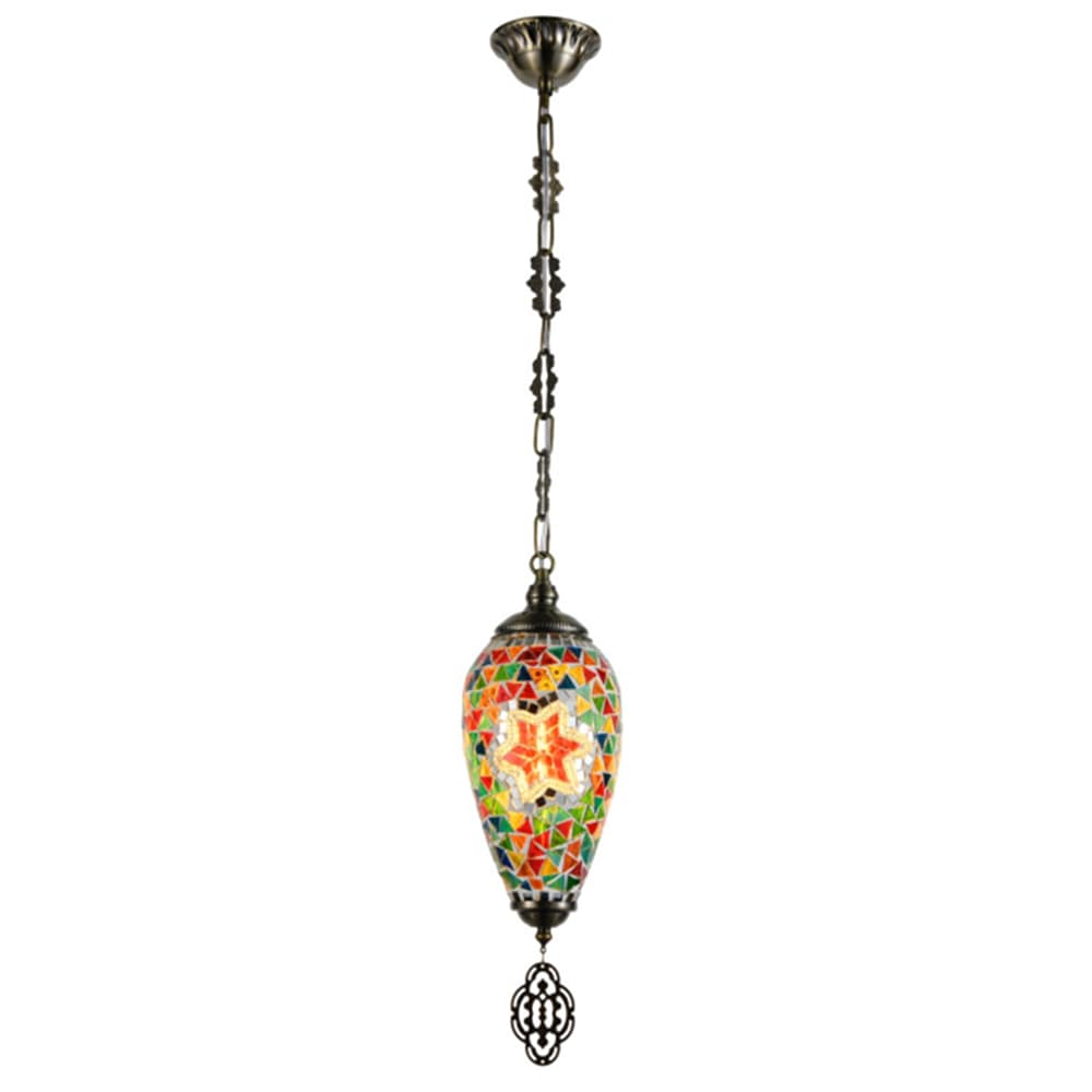 Turkish Moroccan Orange Flower Mosaic Tear Drop Pendant Light TUR007-A
