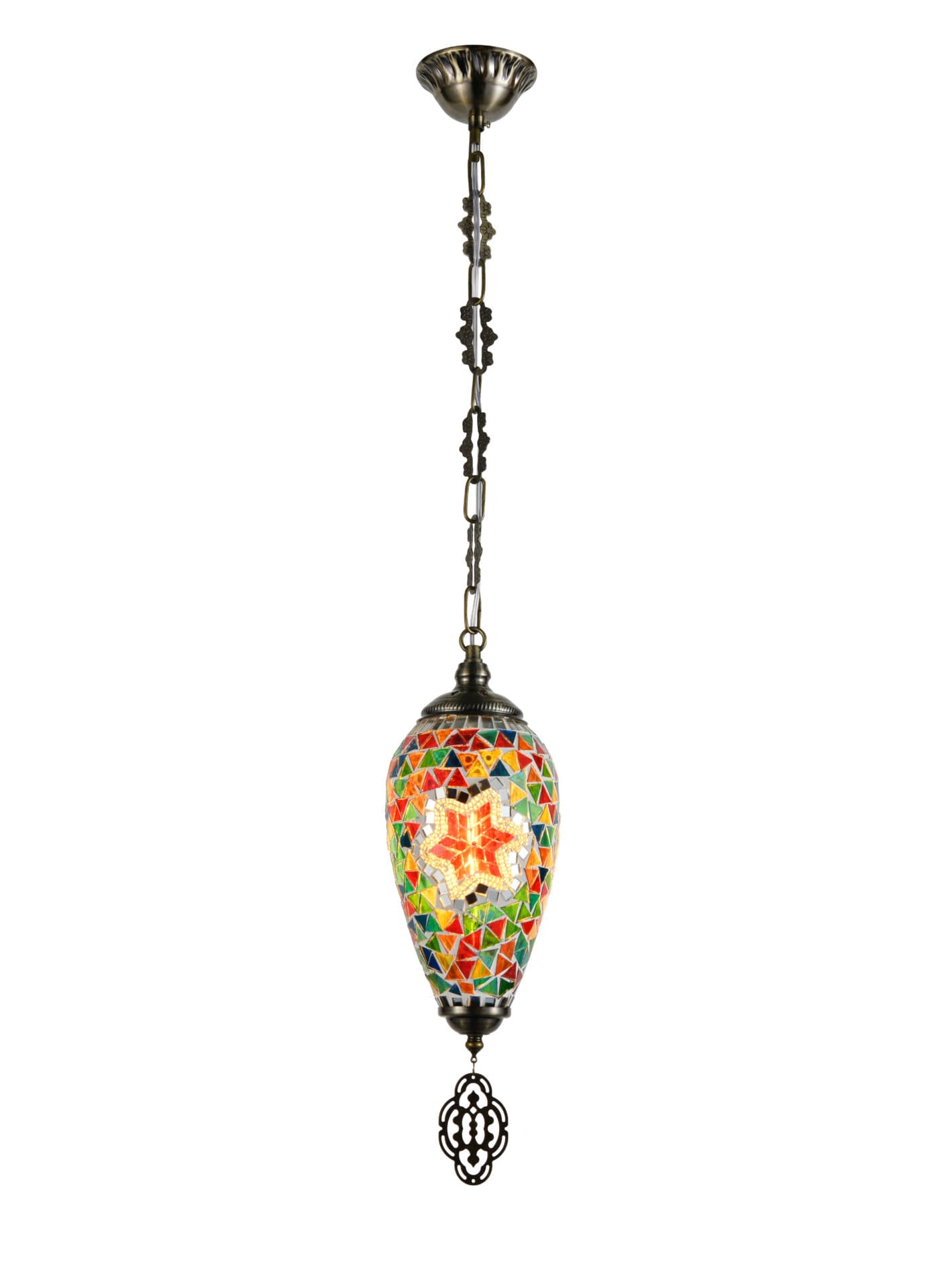 Turkish Moroccan Orange Flower Mosaic Tear Drop Pendant Light TUR007-A