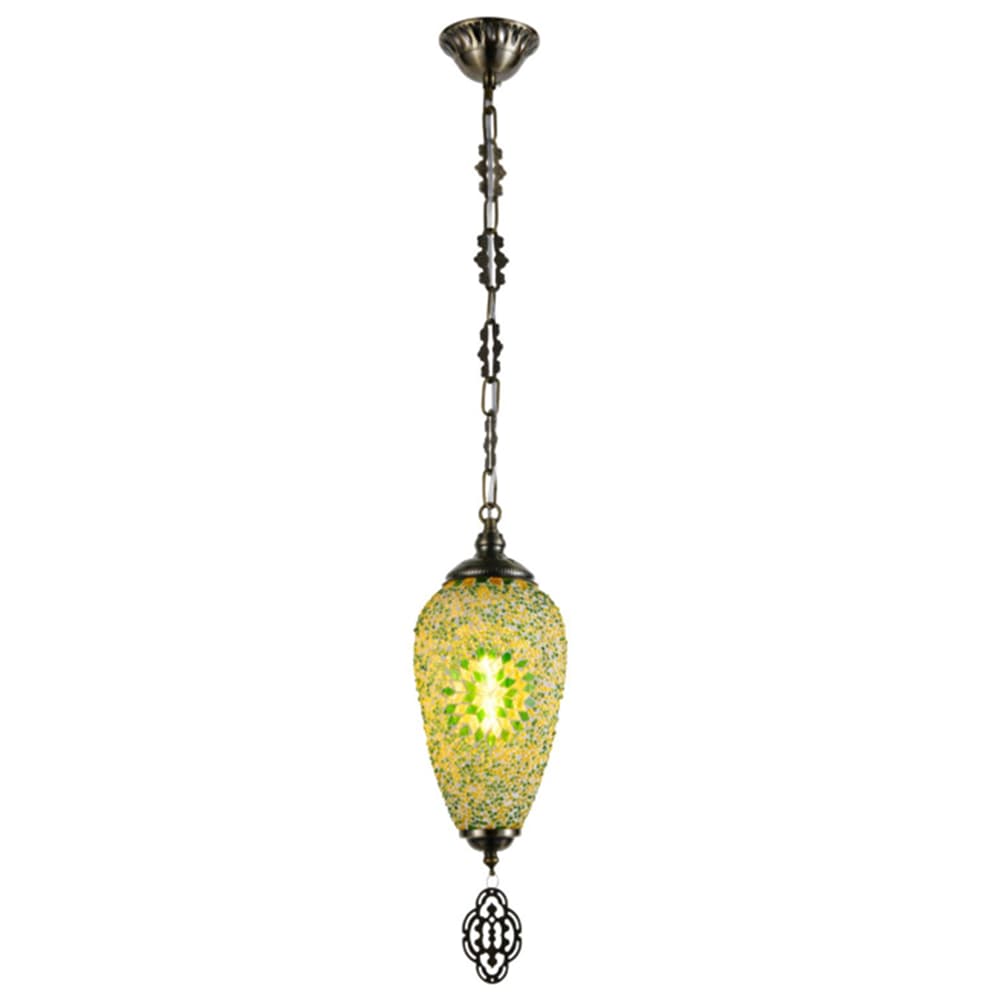 Turkish Moroccan Yellow &amp; Green Mosaic Tear Drop Pendant Light TUR007-B