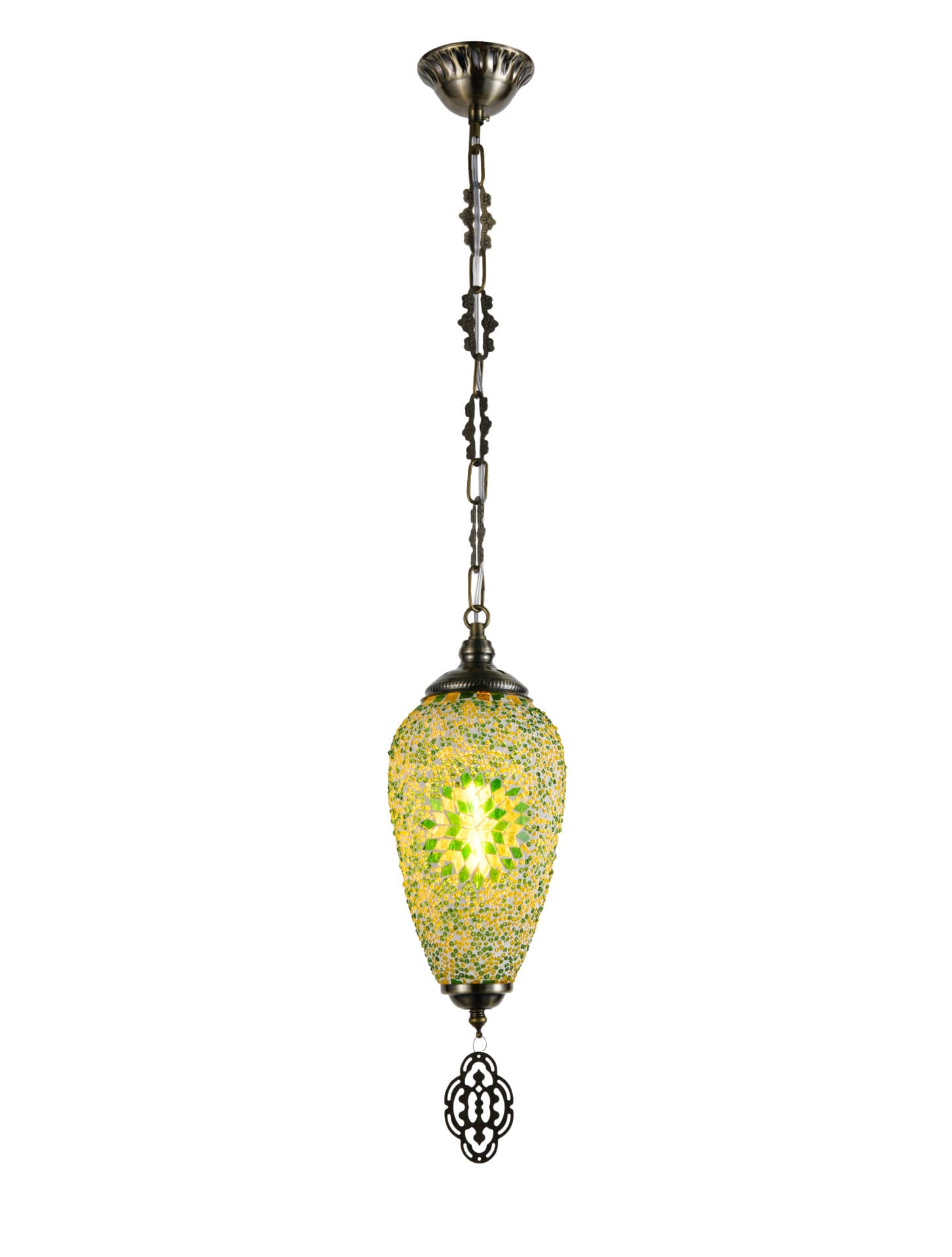 Turkish Moroccan Yellow &amp; Green Mosaic Tear Drop Pendant Light TUR007-B