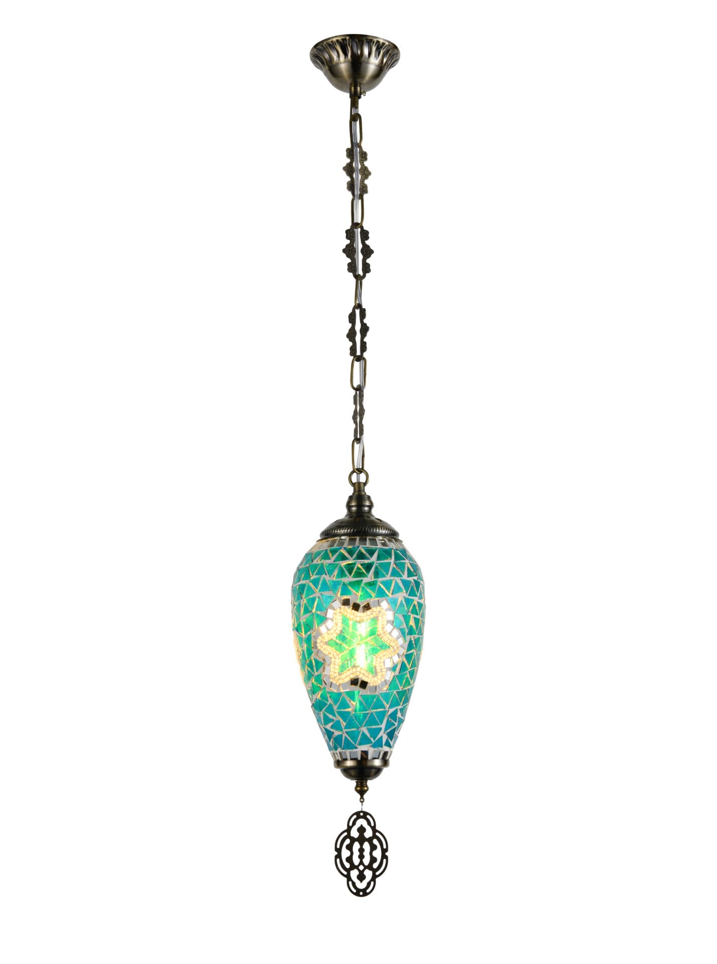 Turkish Moroccan Blue Flower Mosaic Tear Drop Pendant Light TUR007-D