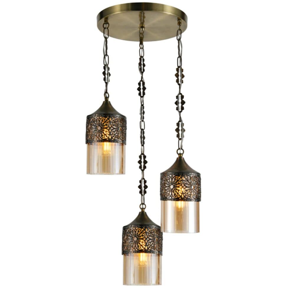 Turkish Moroccan 3 Pendant Light Bronze Spiral Chandelier TUR015