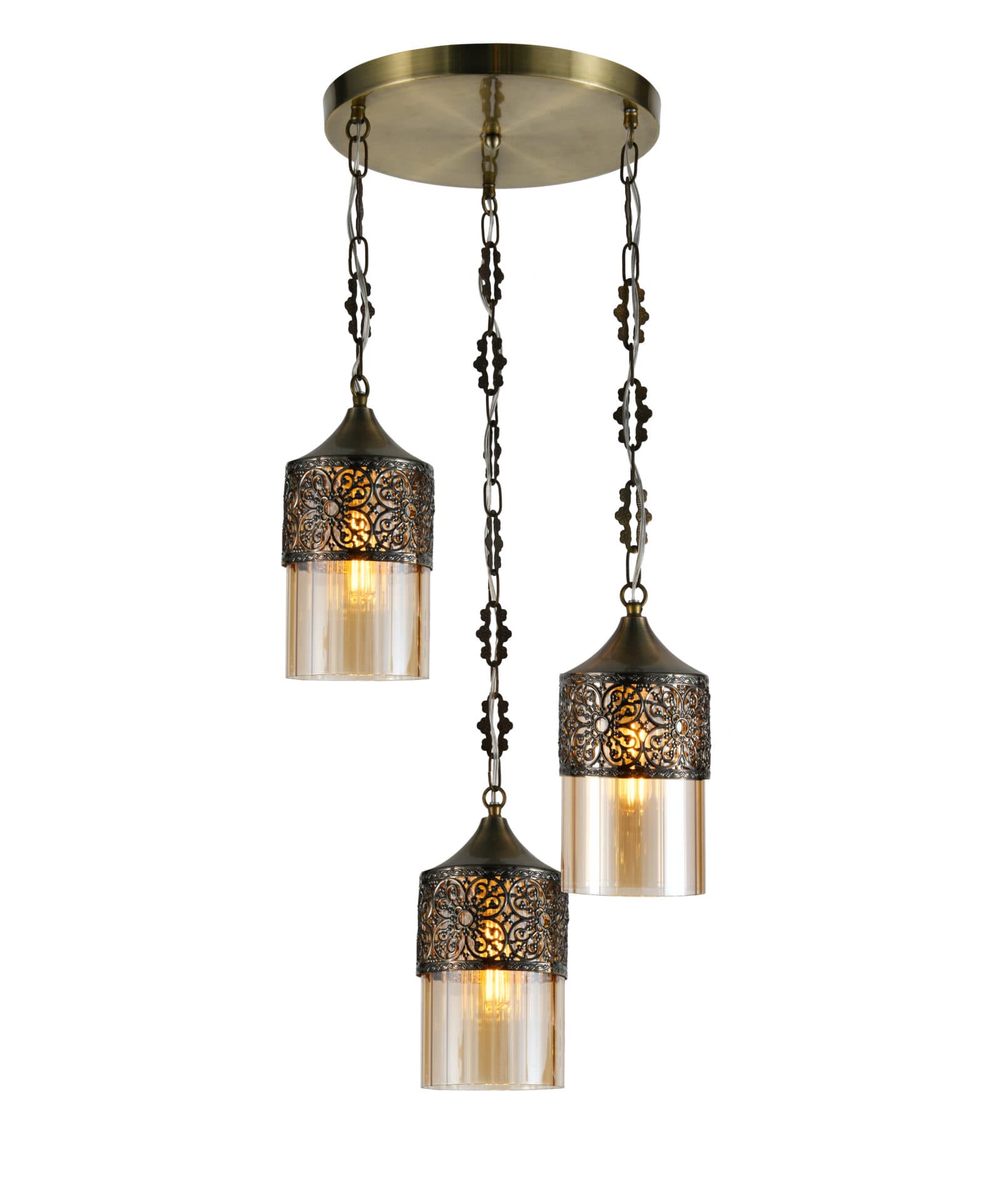 Turkish Moroccan 3 Pendant Light Bronze Spiral Chandelier TUR015