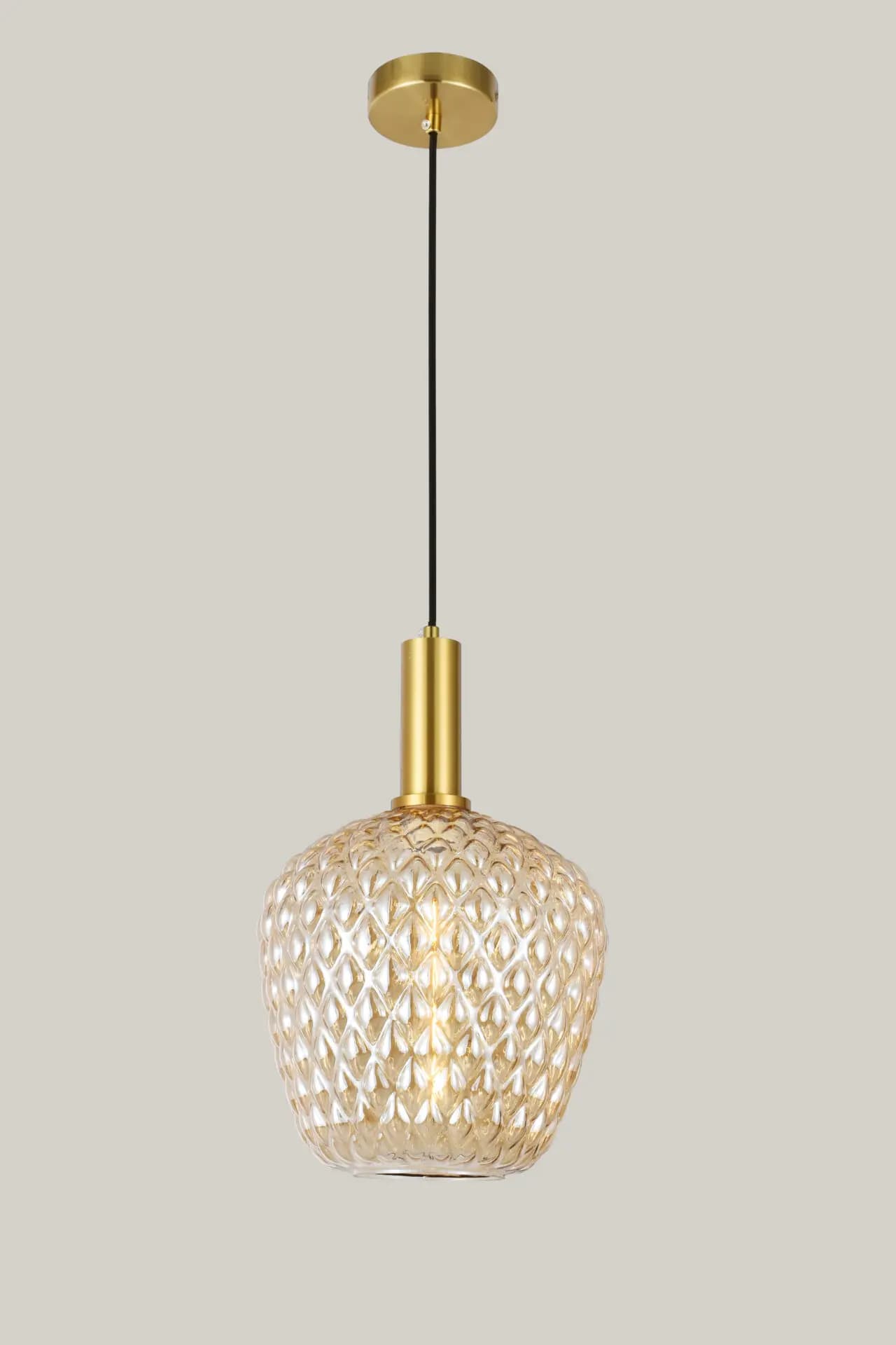 Textured Amber Glass Shade Brass Gold Pendant Light CP201
