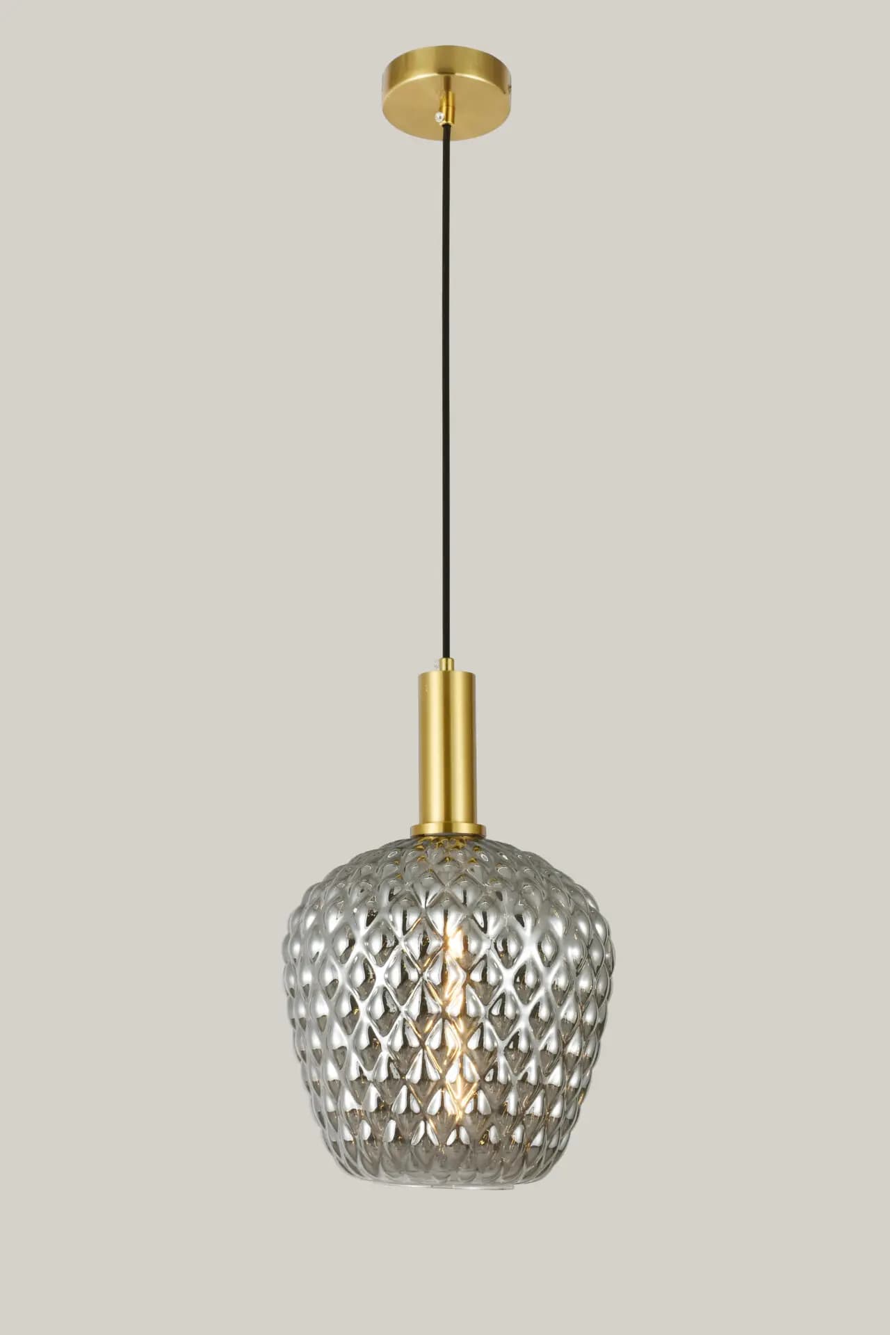 Textured Smoke Glass Shade Brass Gold Pendant Light CP202