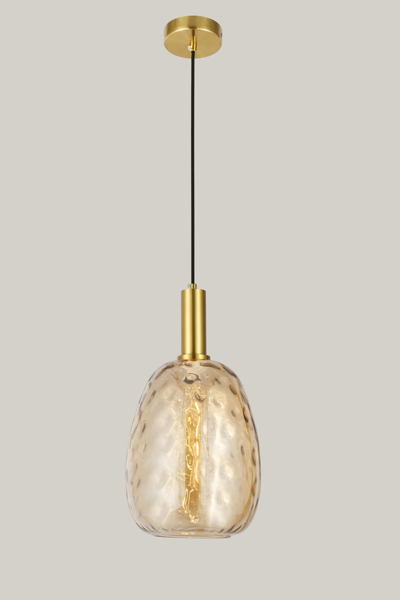 Oval Textured Amber Glass Shade Brass Gold Pendant Light CP203