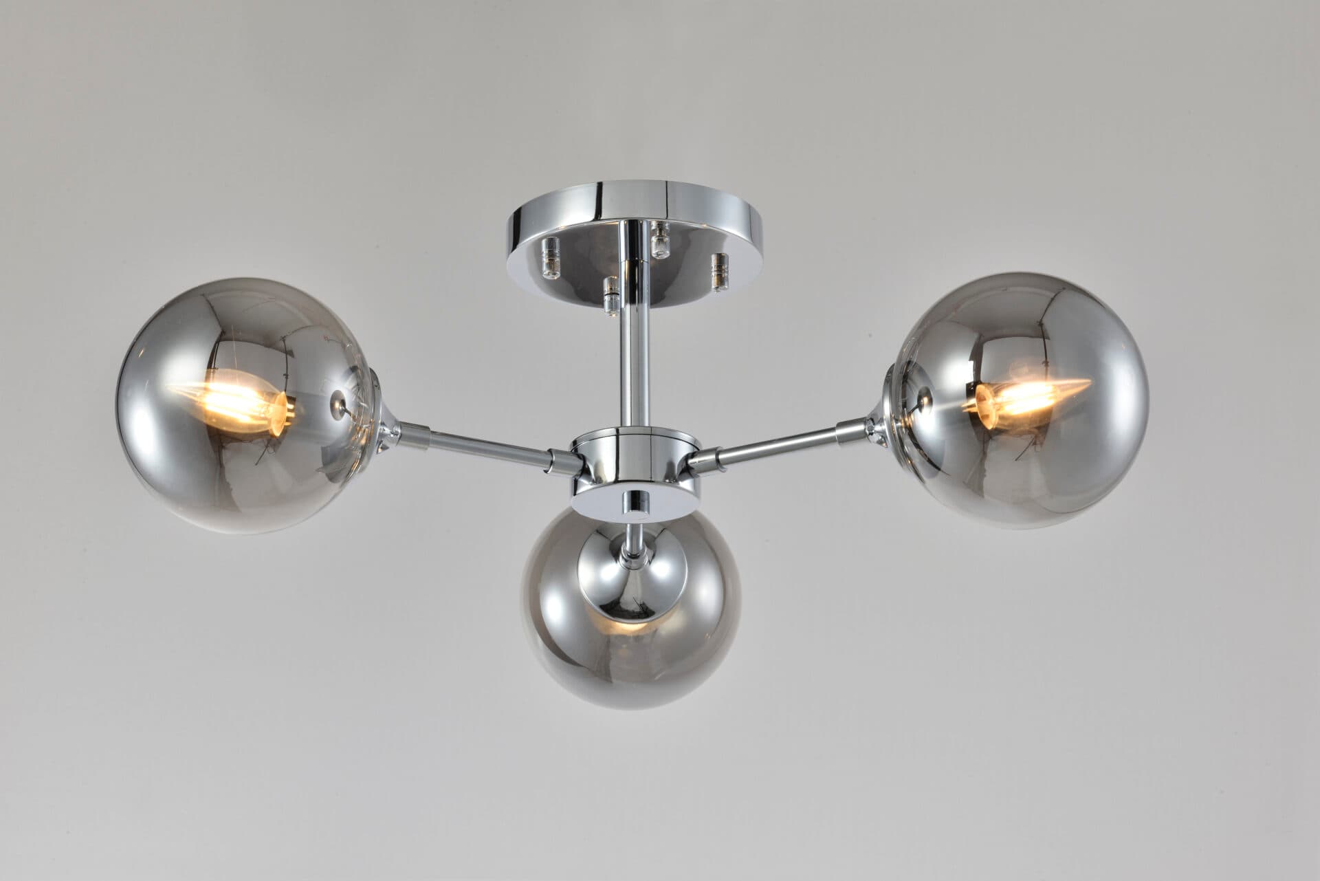 3 Arm Chrome Semi Flush Smoke Glass Chandelier CP214