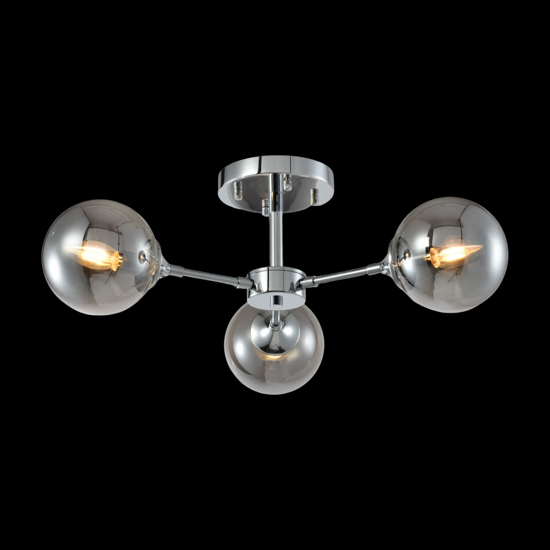 3 Arm Chrome Semi Flush Smoke Glass Chandelier CP214