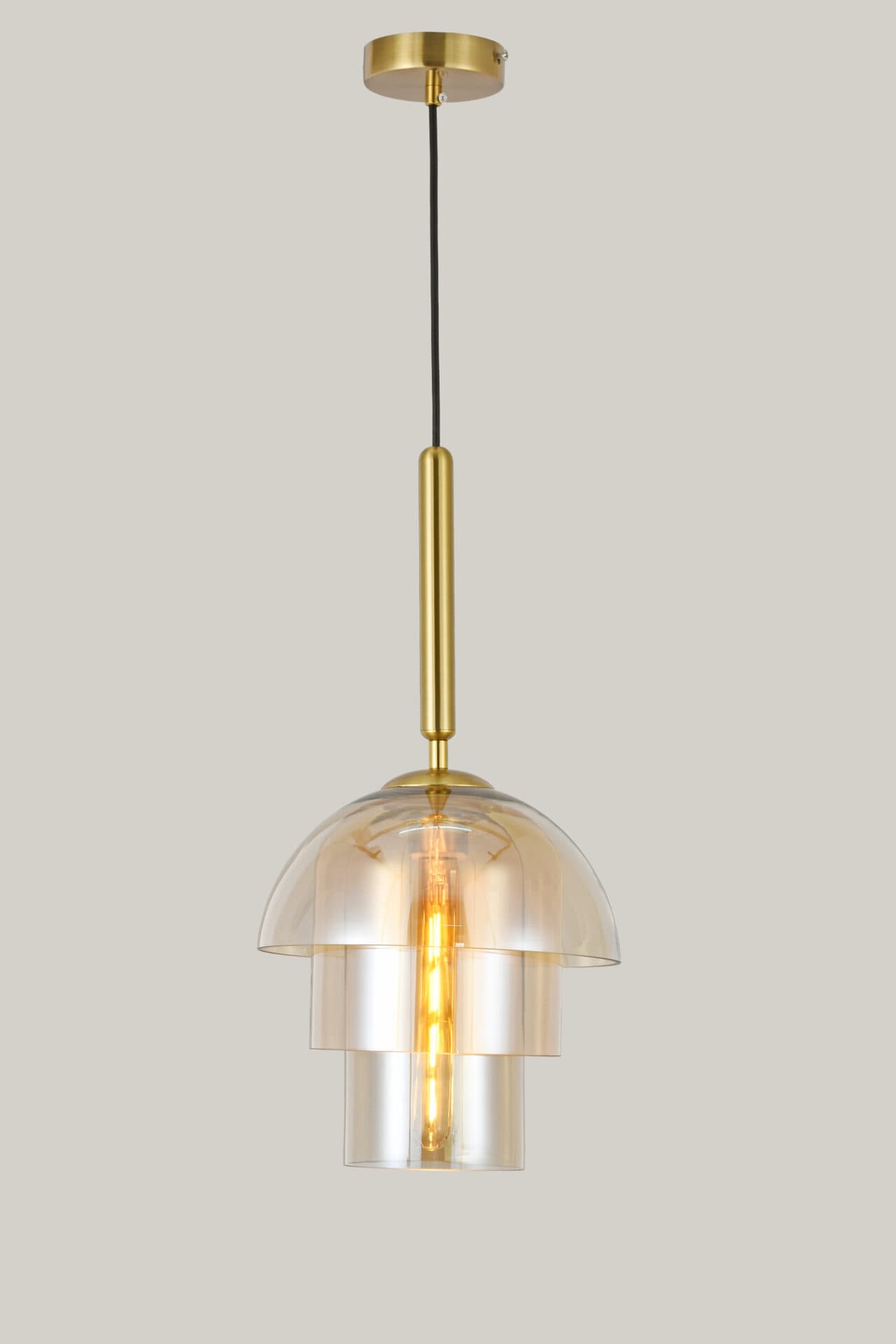 3 Layer Amber Dome Glass Brass Gold Pendant Lamp CP220