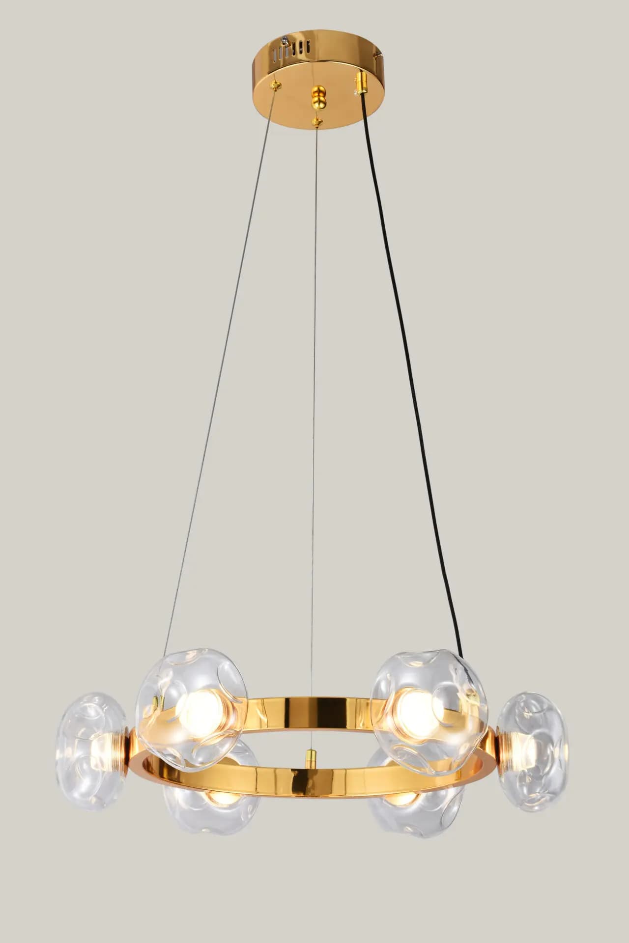 6 Light Clear Organic Glass Hanging Gold Ring Chandelier CP235
