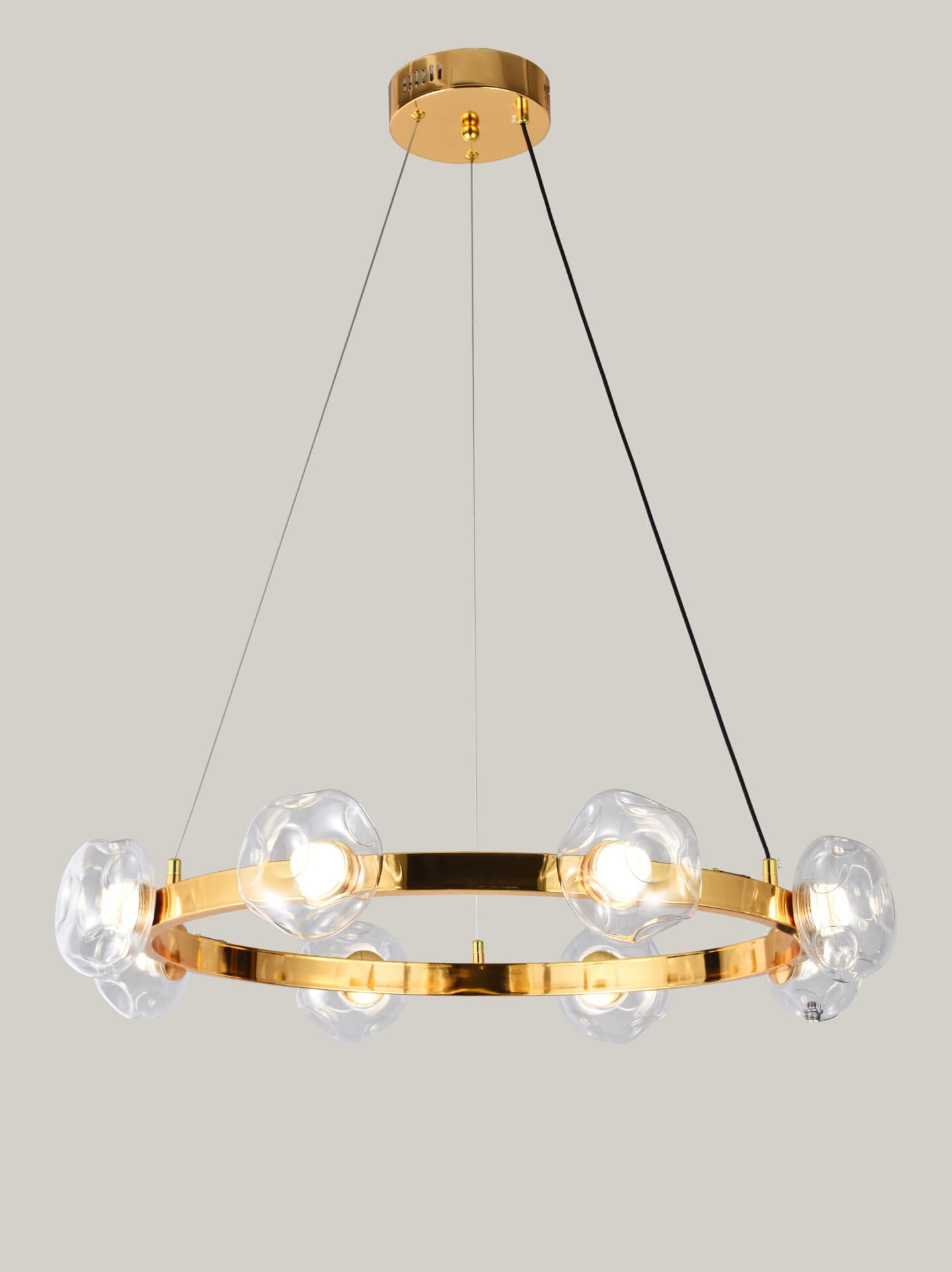 8 Light Clear Organic Glass Hanging Gold Ring Chandelier CP236