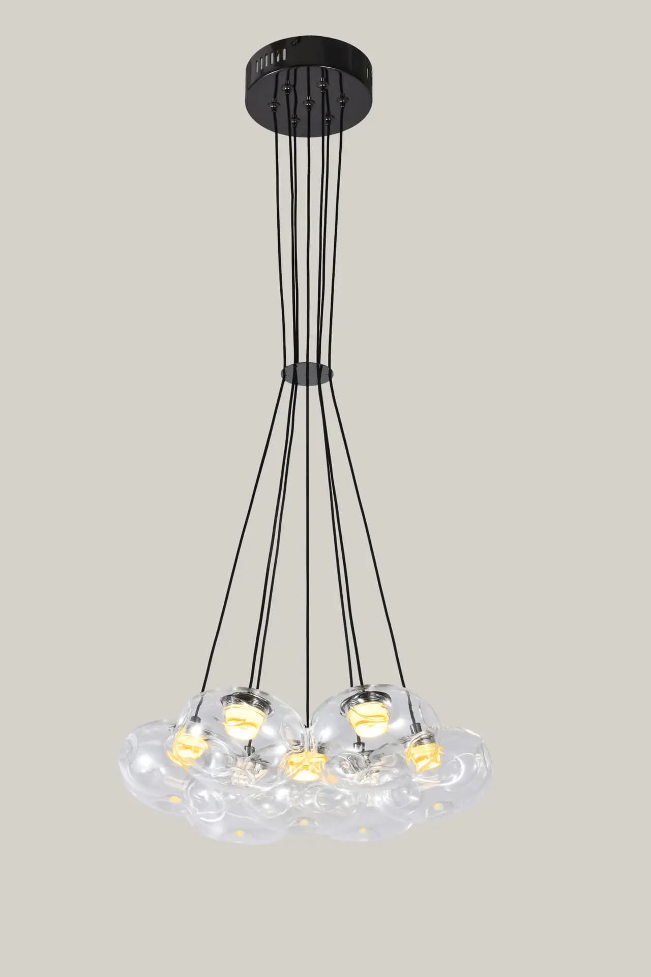7 Light Clear Organic Glass Ball Black Cluster Chandelier CP237