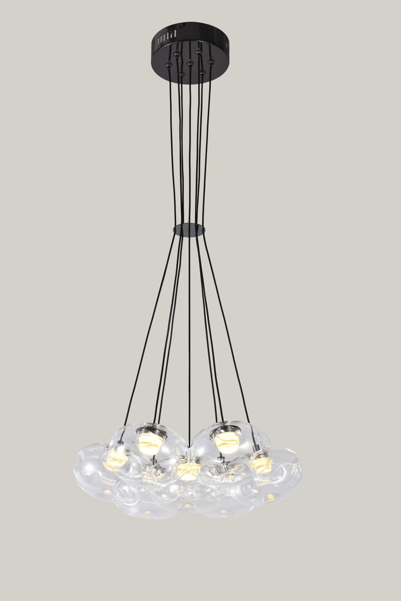 7 Light Clear Organic Glass Ball Black Cluster Chandelier CP237