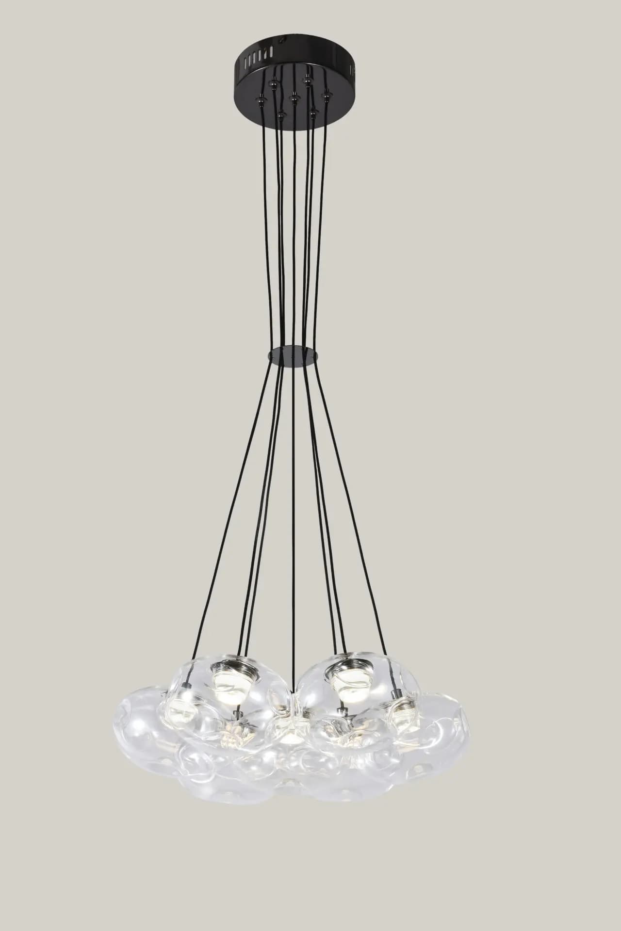 7 Light Clear Organic Glass Ball Black Cluster Chandelier CP237