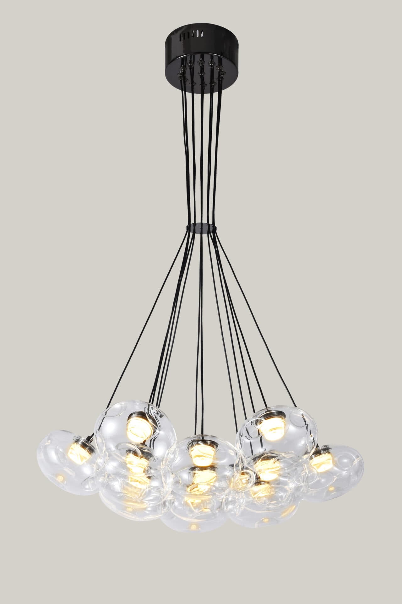 13 Light Clear Organic Glass Ball Black Cluster Chandelier CP238