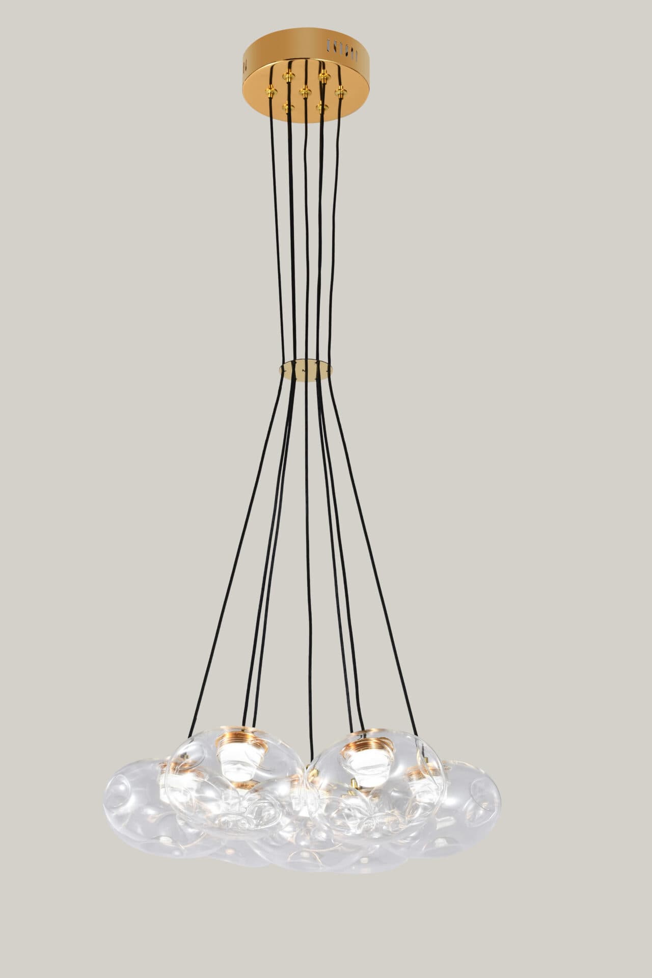 7 Light Clear Organic Glass Ball Gold Cluster Chandelier CP239