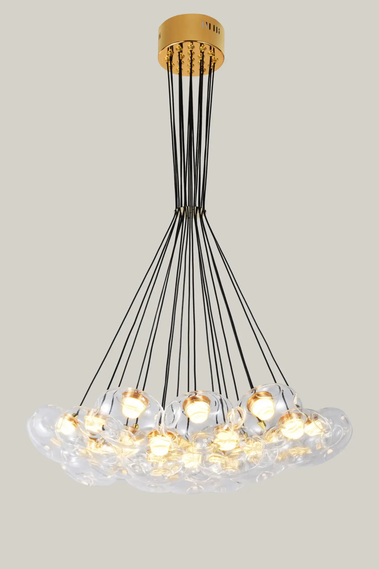 19 Light Clear Organic Glass Ball Gold Cluster Chandelier CP240