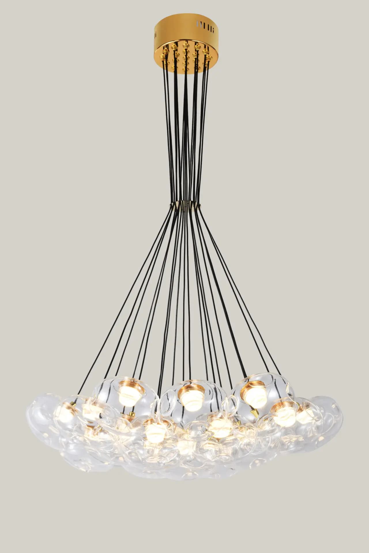 19 Light Clear Organic Glass Ball Gold Cluster Chandelier CP240