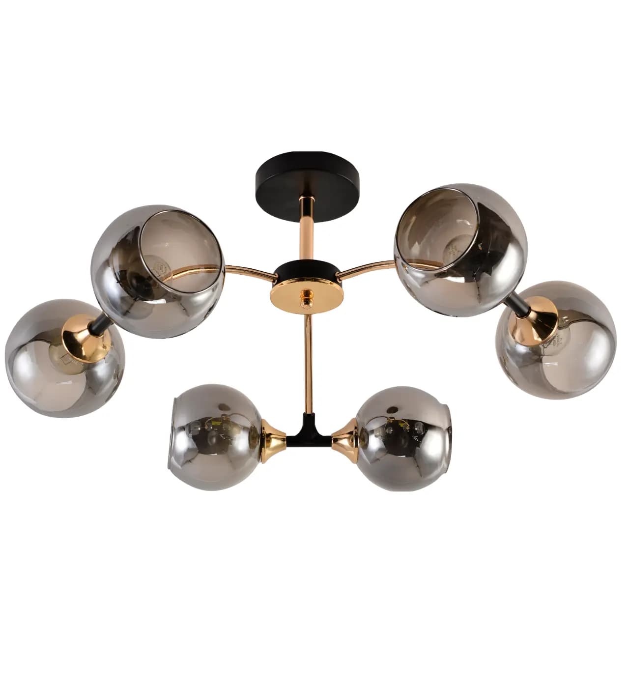 Modern Black & French Gold 6-Light Globe Semi-Flush Ceiling Light CP252/6BG