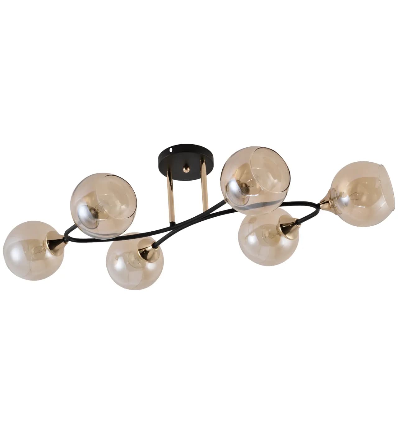 Modern Black & French Gold 6-Light Linear Globe Ceiling Light CP255/6BG