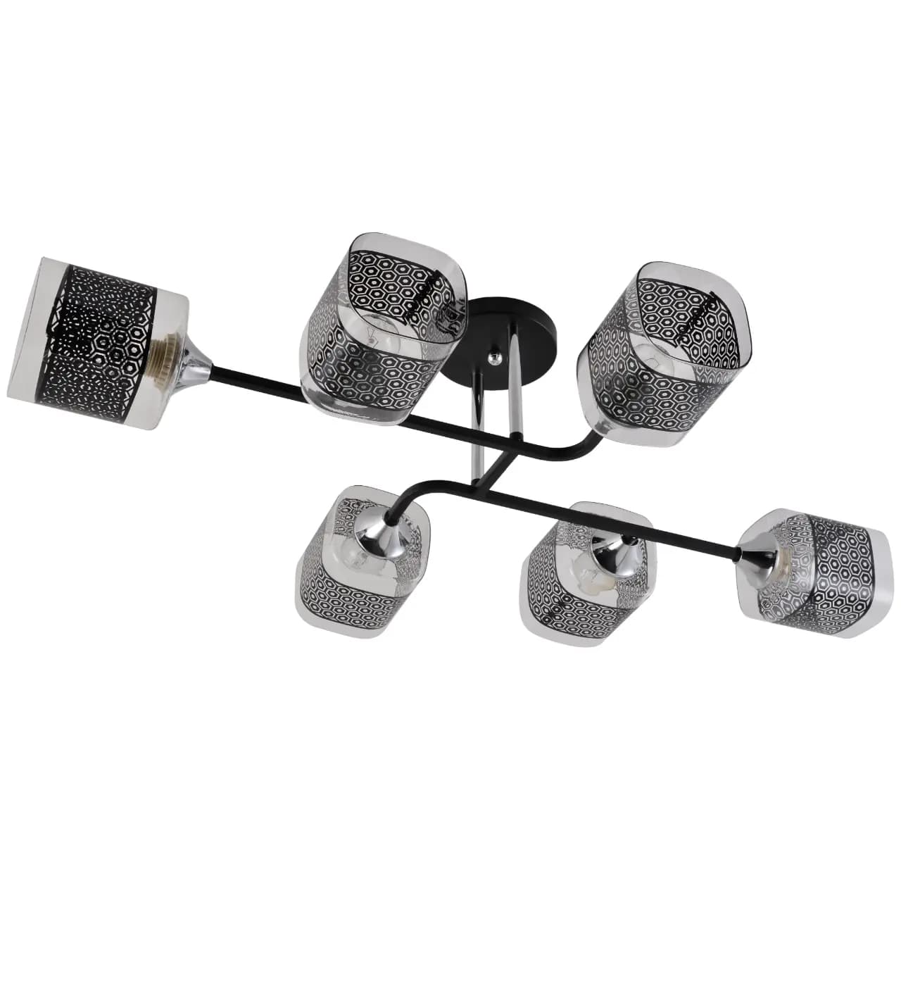 Modern Black & Chrome 6-Light Sculptural Geometric Ceiling Light CP256/6BC