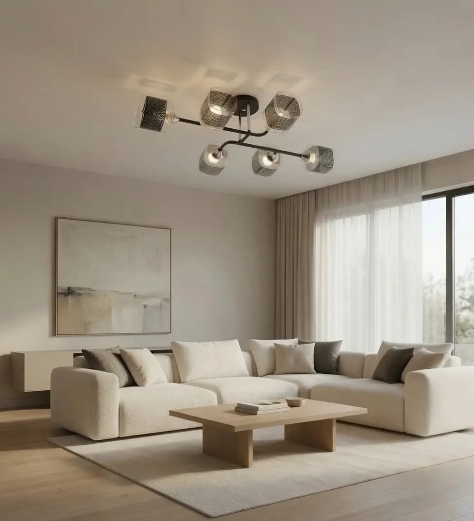 Modern Black & Chrome 6-Light Sculptural Geometric Ceiling Light CP256/6BC