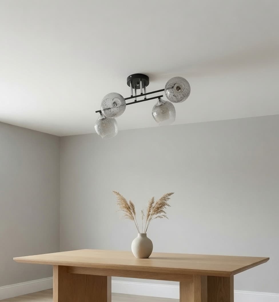 Modern Black & Chrome 4-Light Linear Globe Semi-Flush Ceiling Light CP257/4BC