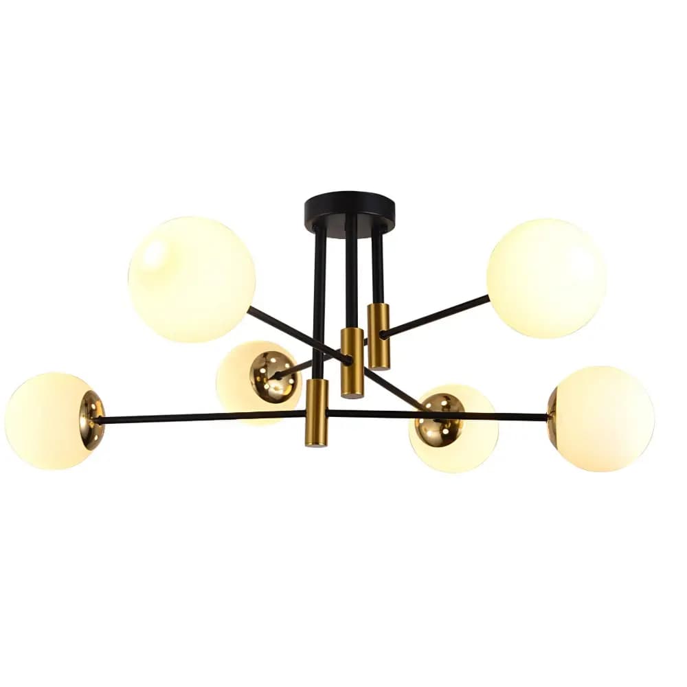 Modern Black and Brass Gold White Glass Chandelier CP260/6BG-880WH