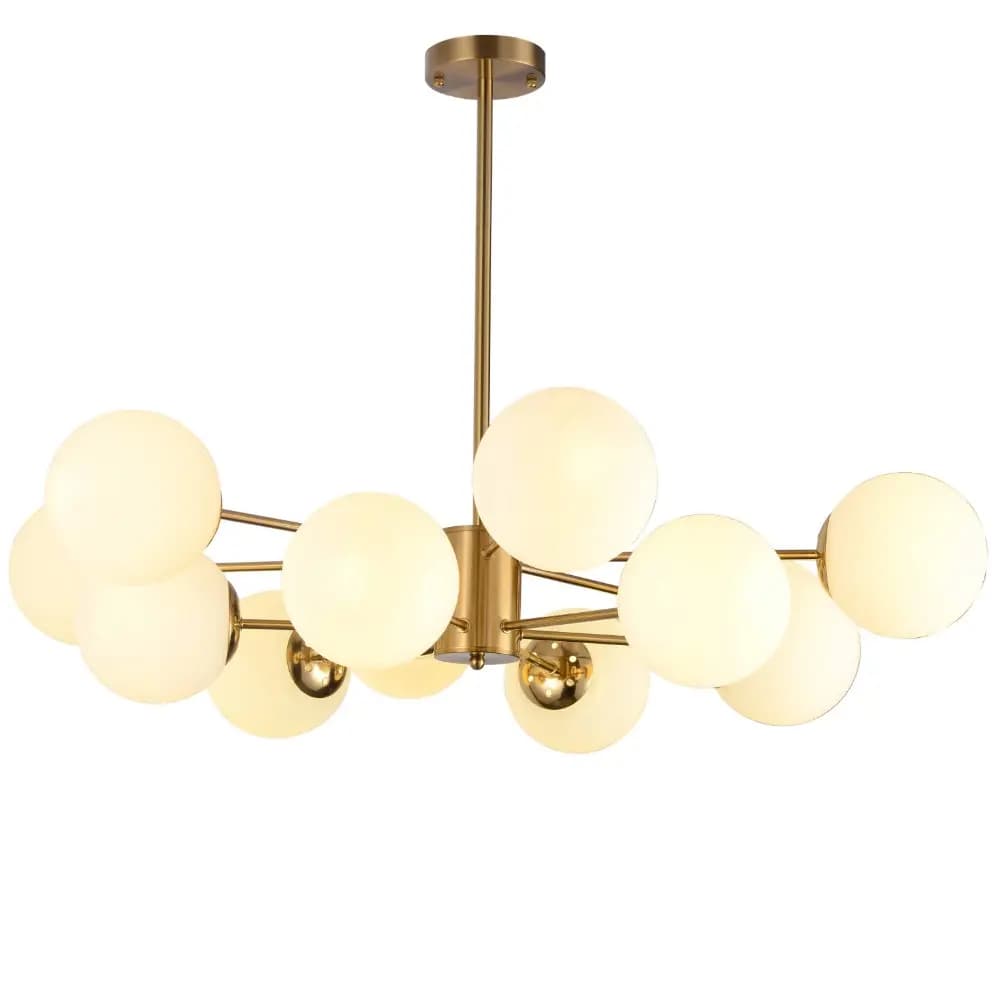 Luxurious Brass Gold Round White Glass Chandelier CP262/12G-930
