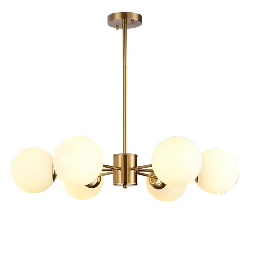 Luxurious Brass Gold Round White Glass Chandelier CP262/6G-930
