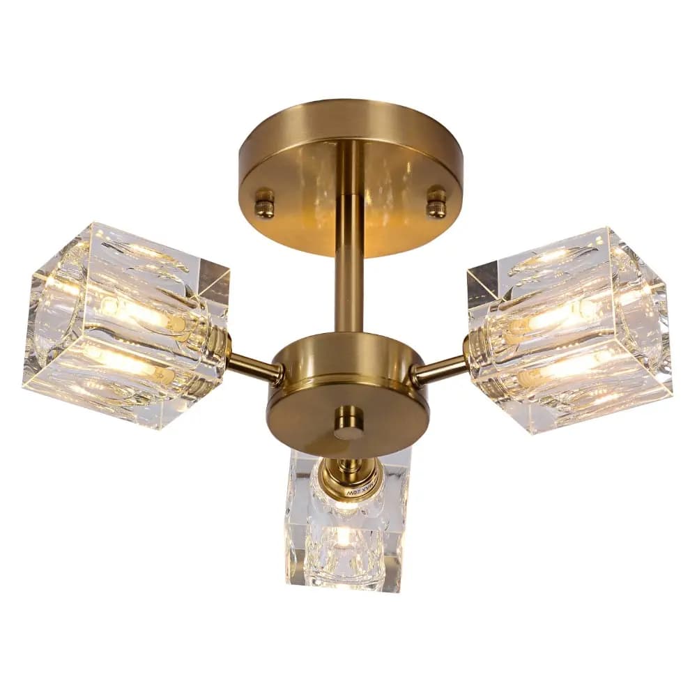 Modern Brass Gold Round Crystal Semi-Flush Light CP263/3G-310