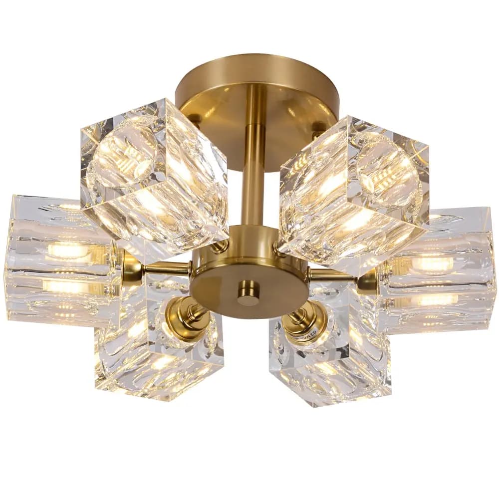 Modern Brass Gold Round Crystal Semi-Flush Light CP263/6G-310