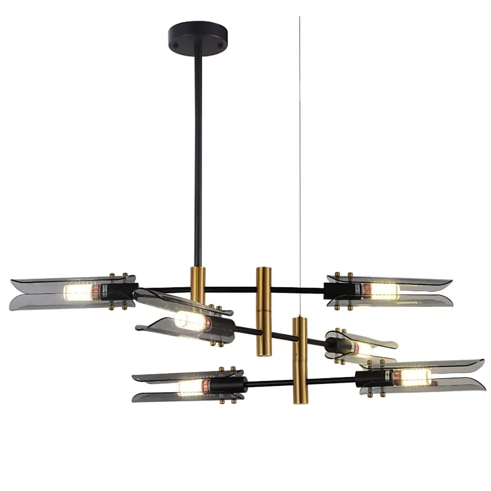 Sleek Black and Brass Gold Grey Glass Chandelier CP264/6BG-870