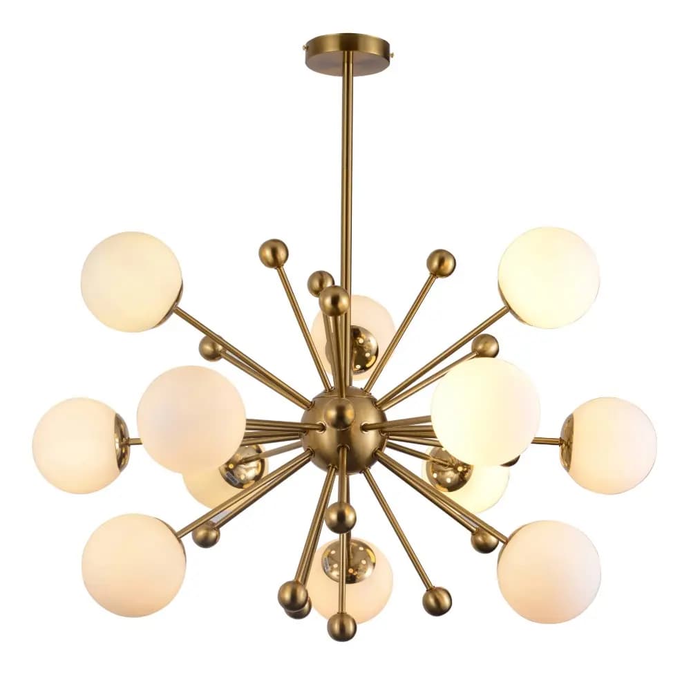 Sleek Brass Gold Round White Glass Chandelier CP266/12G-800