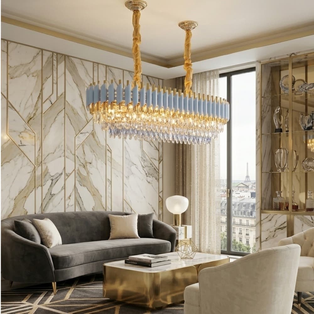 Elegant White and Gold Rectangular Crystal Chandelier CH62/11WG-900*300