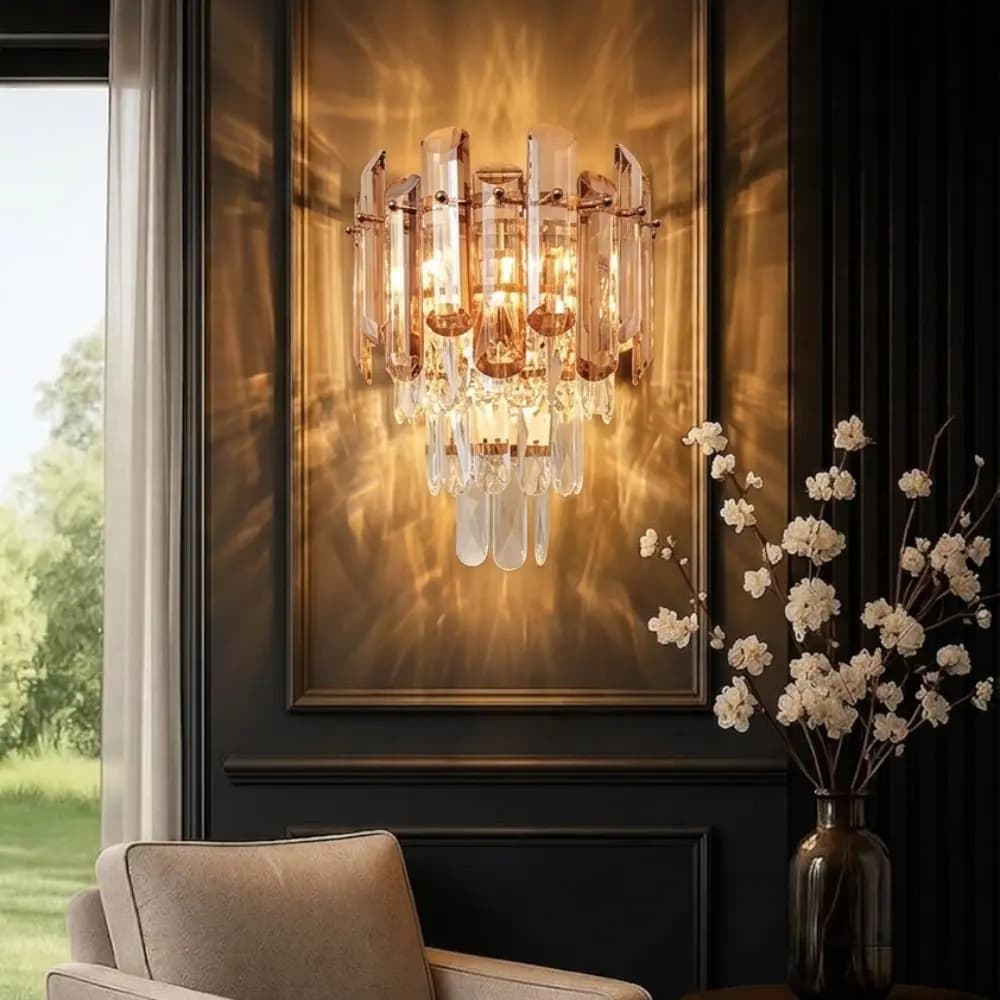 Elegant French Gold Amber Crystal Wall Light CH266/3G-WALL