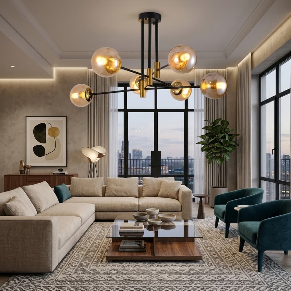 Modern Black and Brass Gold White Glass Chandelier CP260/6BG-880AM
