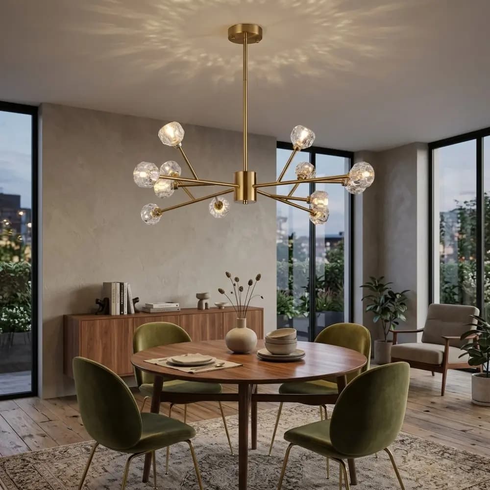 Elegant Brass Gold Round Clear Glass Chandelier CP261/12G-900