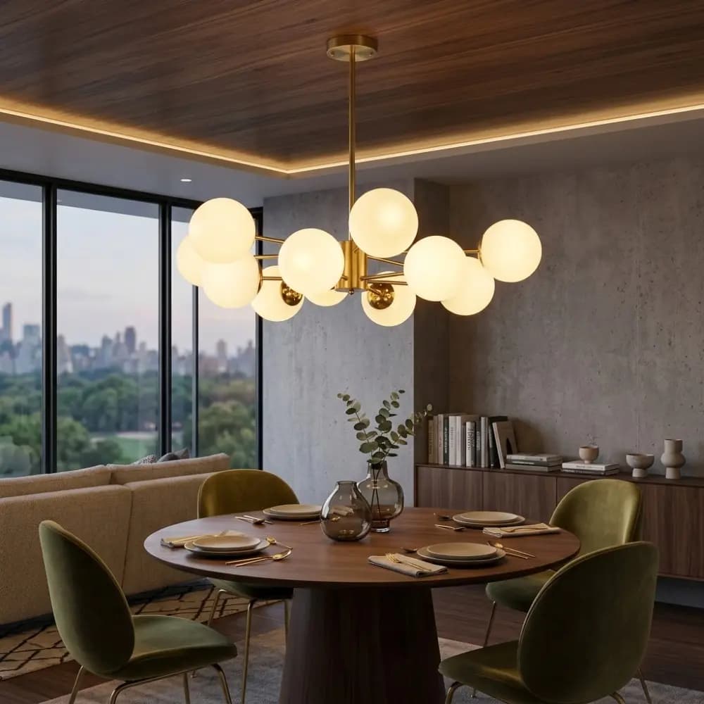 Luxurious Brass Gold Round White Glass Chandelier CP262/12G-930