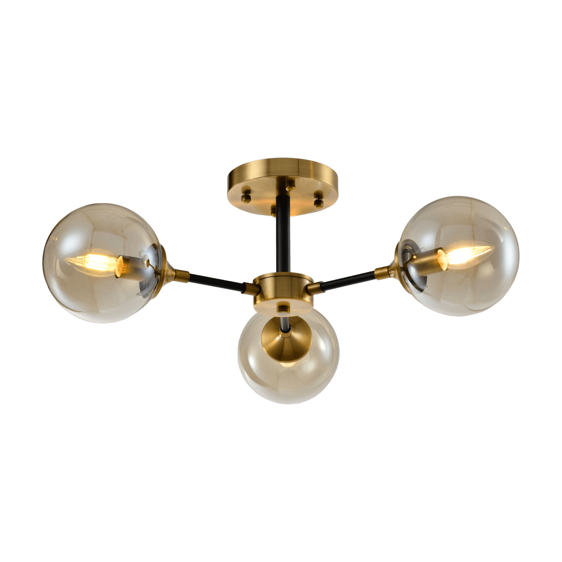 3 Arm Gold Bronze Semi Flush Amber Glass Chandelier CP215